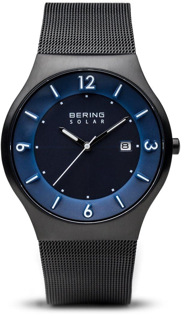 BERING 14440-227 | Relógio solar para homem com caixa em aço inoxidável, bracelete milanesa, cristal de safira e resistência à água 5 ATM