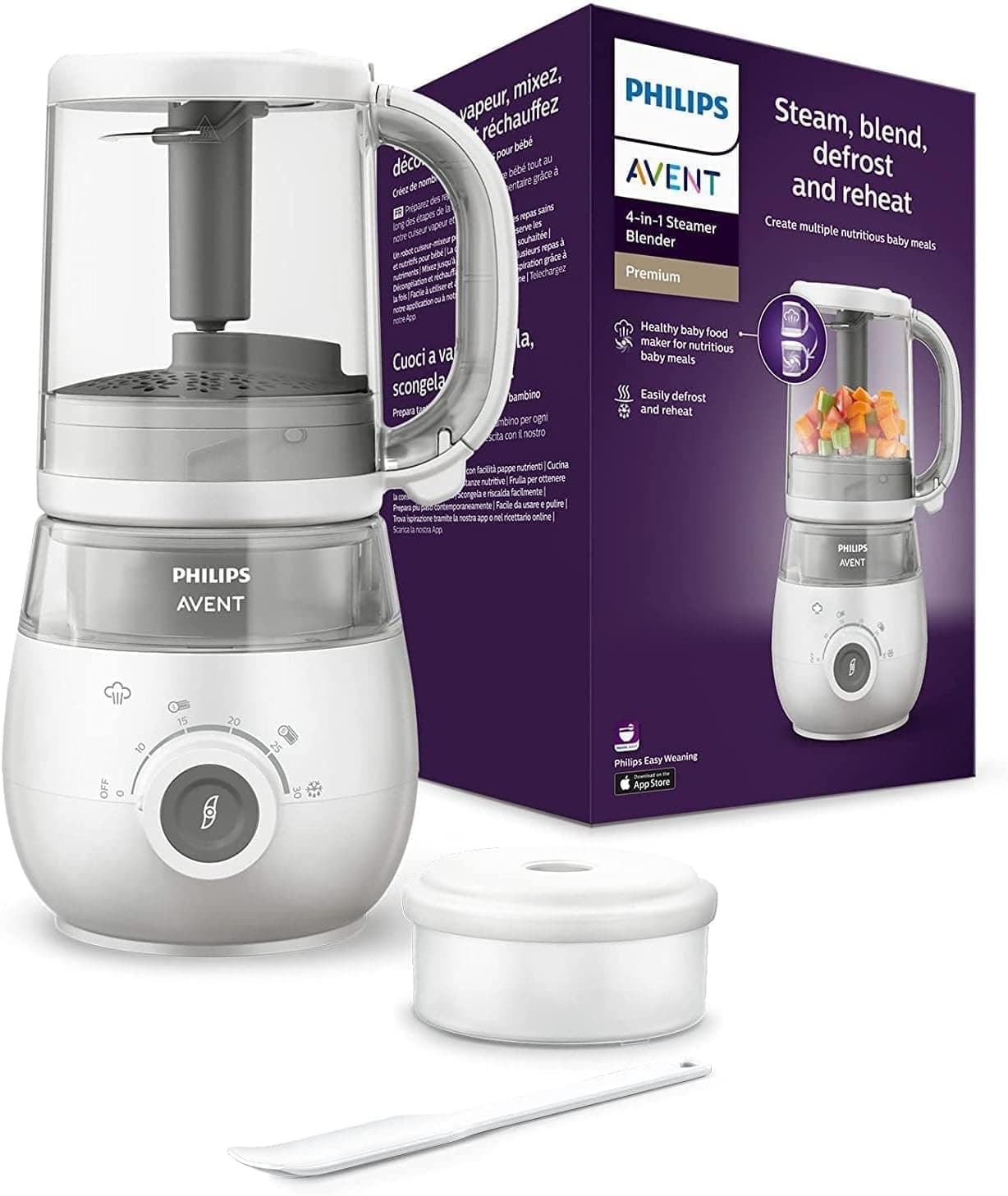 Philips Avent vaporeira/batedeira 4 em 1, robô de cozinha para bebés, cozinhe a vapor, roupão, descongele e volte a aquecer, adequado para máquina de lavar louça, modelo SCF883/01