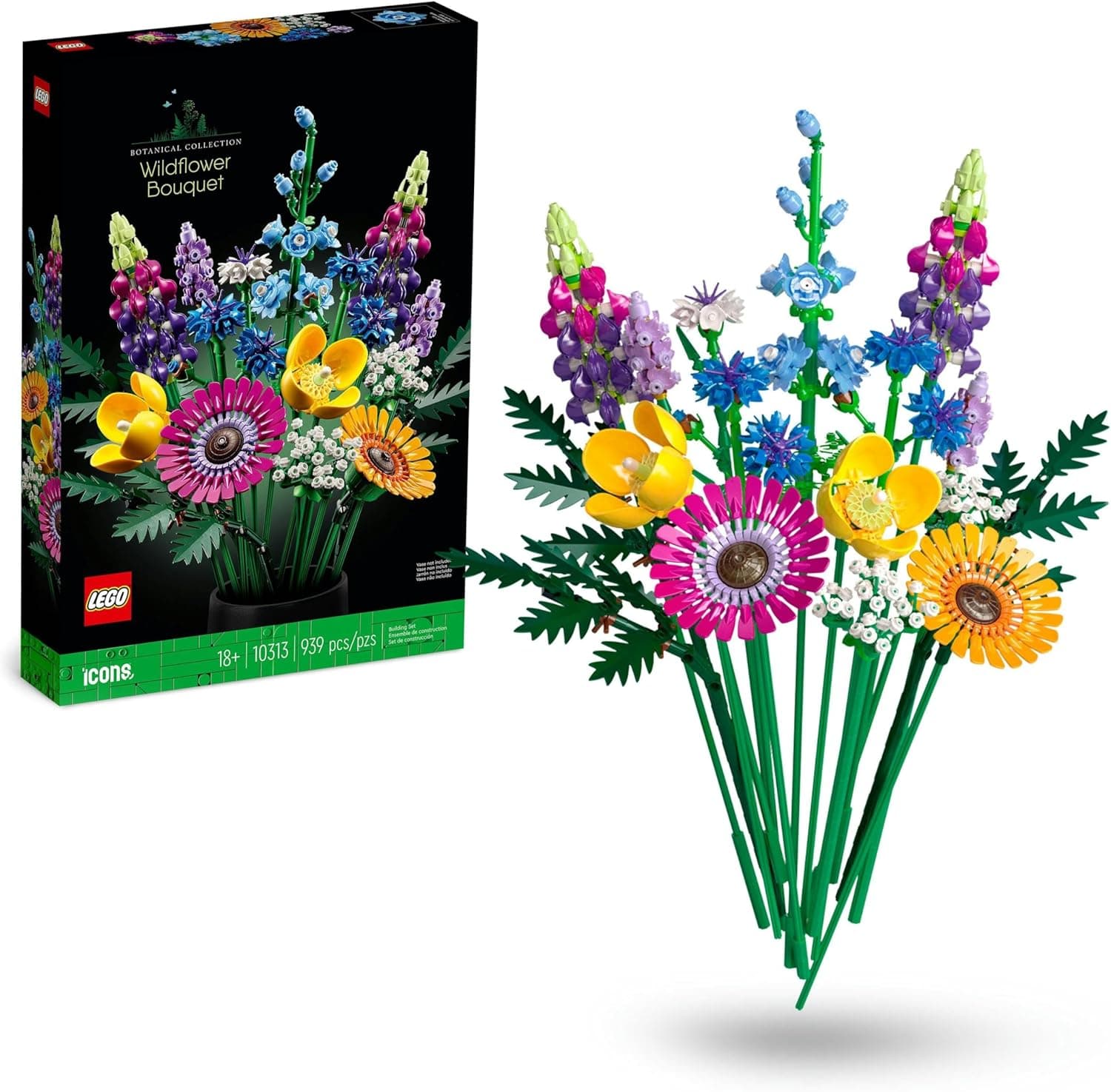 LEGO Ramo botânico de flores silvestres artificiais, presente para o dia da mãe, artesanato e casacos para construção para adultos, decoração para casa e sala de estar, detalhes de aniversário 10313