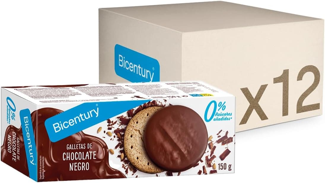 Bicentury | Bolachas com chocolate negro sem adição de açúcar, embalagem com 12 unidades