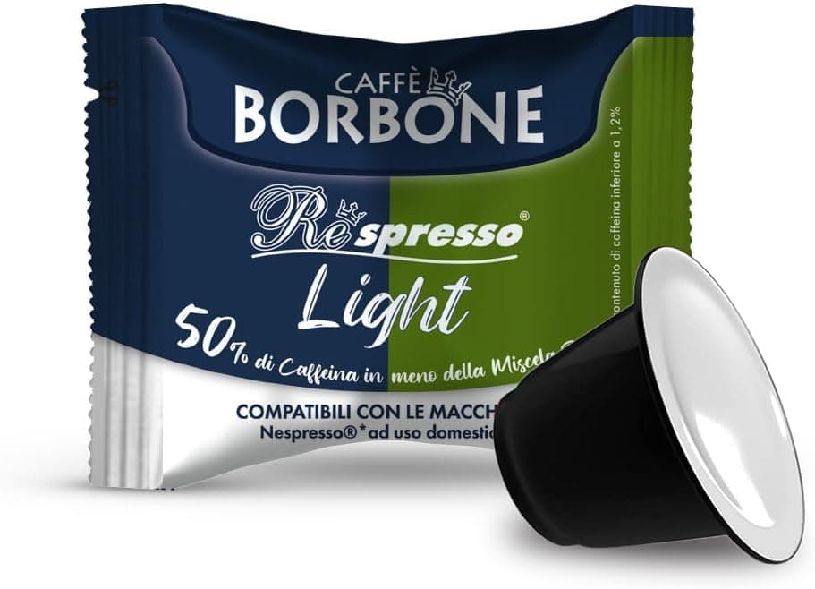 Caffè Borbone Respresso, Mistura Leve com menos 50% de cafeína que a Mistura Azul - 50 Cápsulas Compatíveis com Máquinas Nespresso para Uso Doméstico