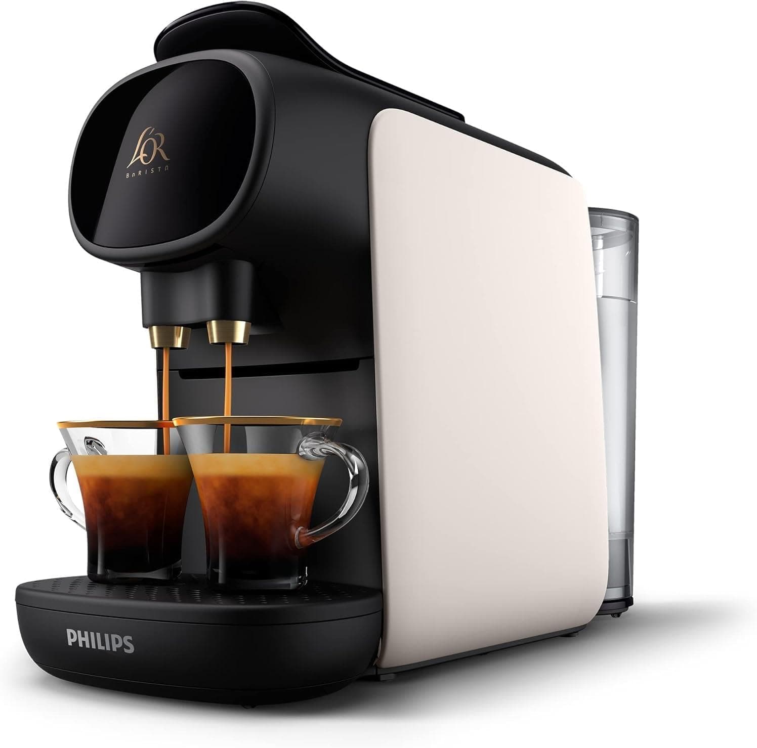 Philips L'Or Barista Sublime Cafeteira expresso de cápsulas, 19 barras de pressão, para cápsula simples e dupla, saída dupla para 1 ou 2 chávenas, inclui kit de degustação, branco acetinado LM9012/00