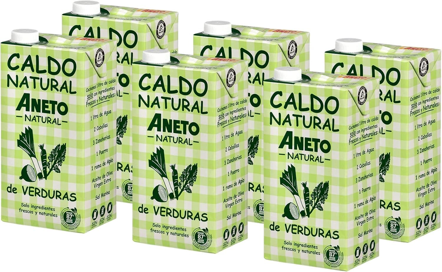 Aneto 100% Natural | Caldo de legumes vegetal em pack de 6 x 1 L