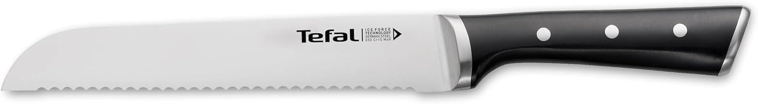 Tefal Ingenio Ice Faca de pão de aço escovado, 20 cm, cor preta