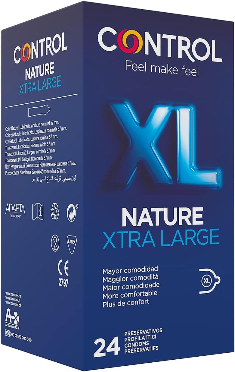 Control Preservativos Nature XL. Caixa pack poupança de 24 preservativos lubrificados. Ajuste perfeito para um relacionamento seguro.