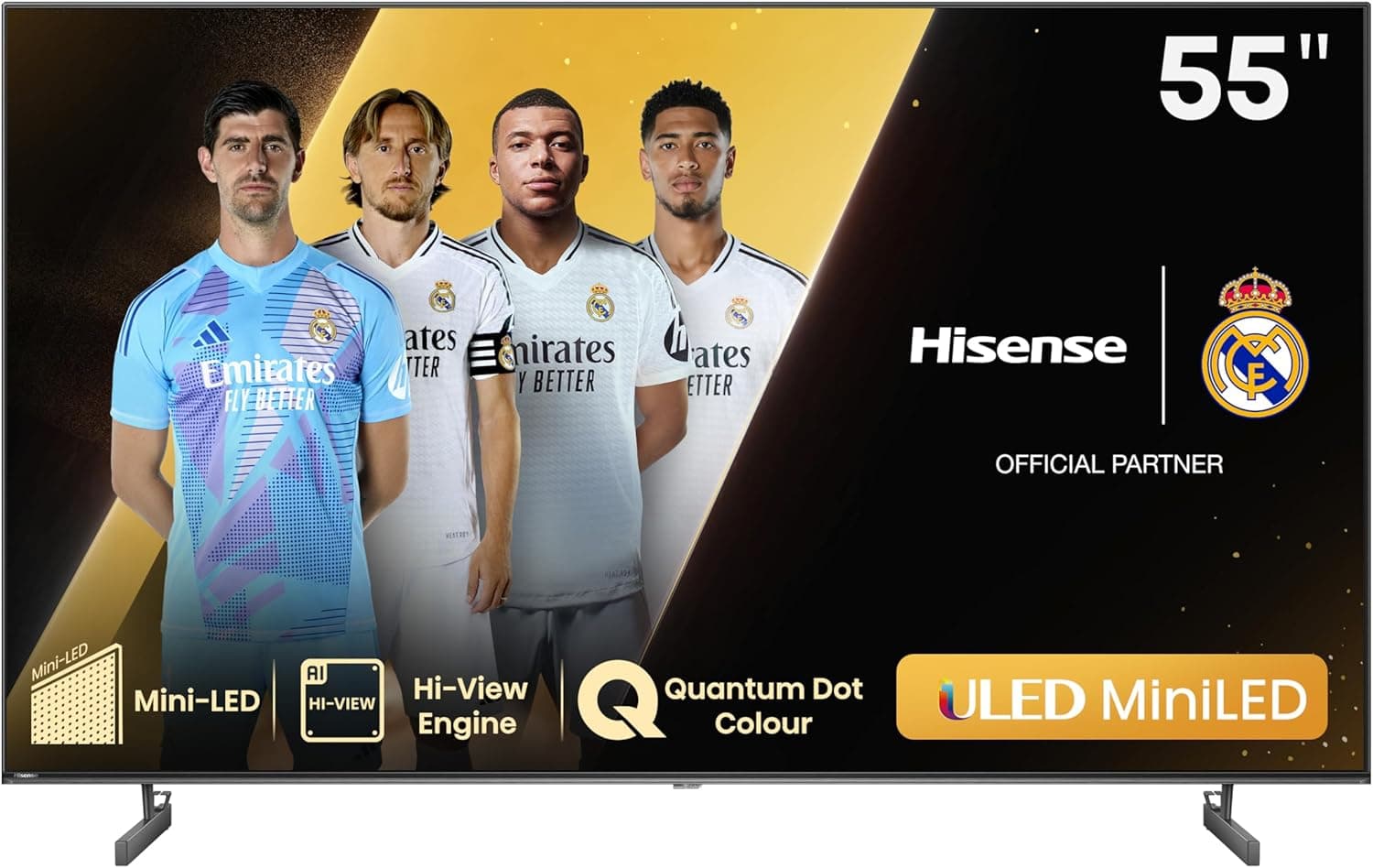 Hisense 55U6NQ Mini-LED TV, 55 polegadas, com Quantum Dot Colour, Full Array Local Dimming, modo de jogo 60 Hz VRR de 120 fps, Dolby Vision & Dolby Atmos, AirPlay, processador Hi-VRR iew Engine E