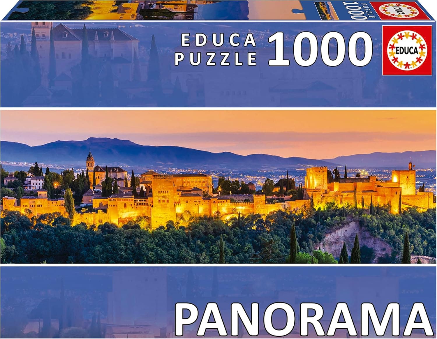 Educa - Puzzle de 1000 peças para adultos em formato panorâmico | Alhambra granada. Inclui cola Fix Puzzle. 14 Anos (19576)