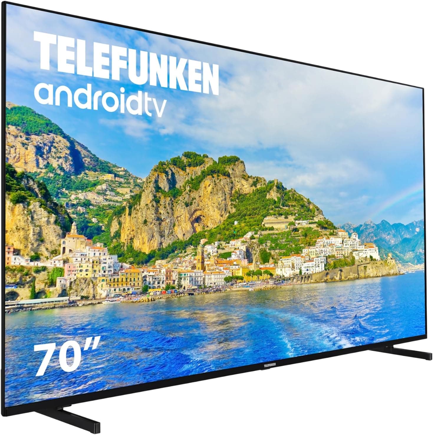 Telefunken 70DTUA724 Android TV de 70 polegadas 4K ultra HD, design sem molduras, HDR10, Dolby Vision, Bluetooth, Chromecast integrado, compatível com o Google Assistant, Dolby Atmos 