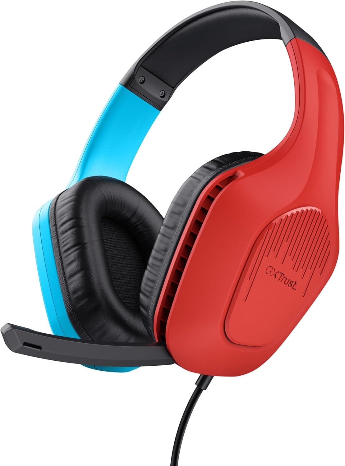 Trust Gaming GXT 416S Zirox Capacetes de jogos leves para Nintendo Switch com drivers de 50 mm, conexão de 3,5 mm, microfone dobrável, auriculares com cabo de 1,2 m, capacetes over-Ear, azul/vermelho