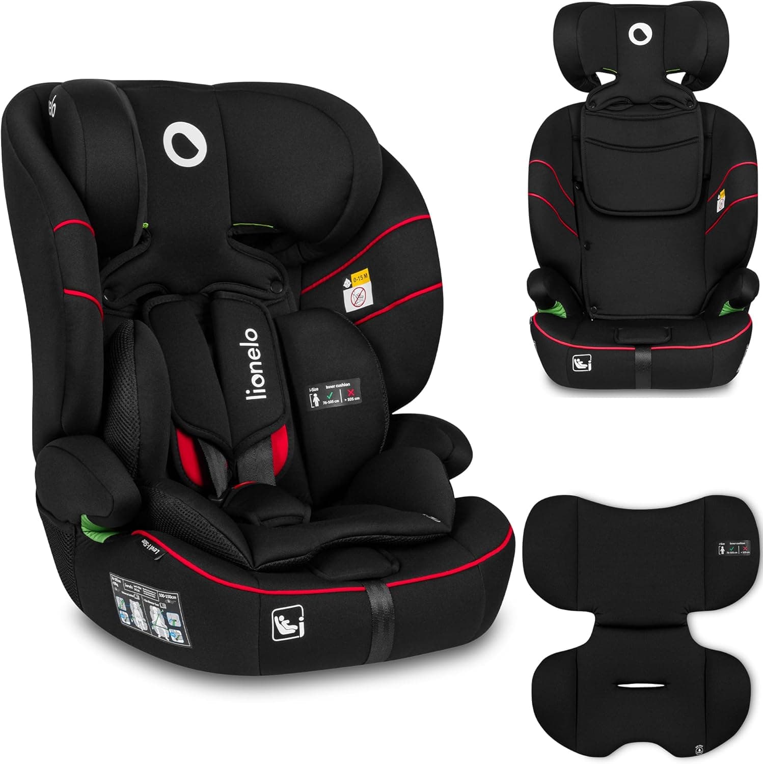 LIONELO LEVI I-SIZE Cadeira infantil de carro 76-150 cm, grupo 1 2 3, proteção lateral, apoio de cabeça ajustável de 10 etapas, apoio de braço confortável, encosto removível, R129 i-Size