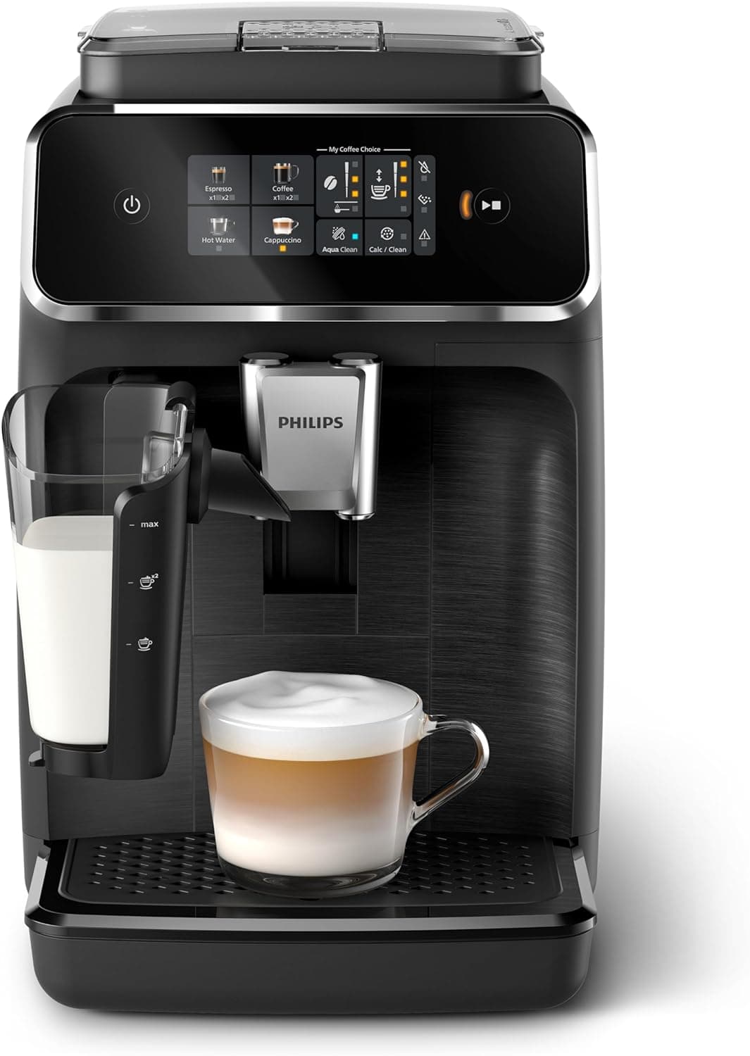 Philips Série 2300 Cafeteira super automática - sistema exclusivo de leite LatteGo, 3 tipos de café personalizáveis, extração silenciosa SilentBrew, ecrã tátil. Preto mate (EP2330/10)