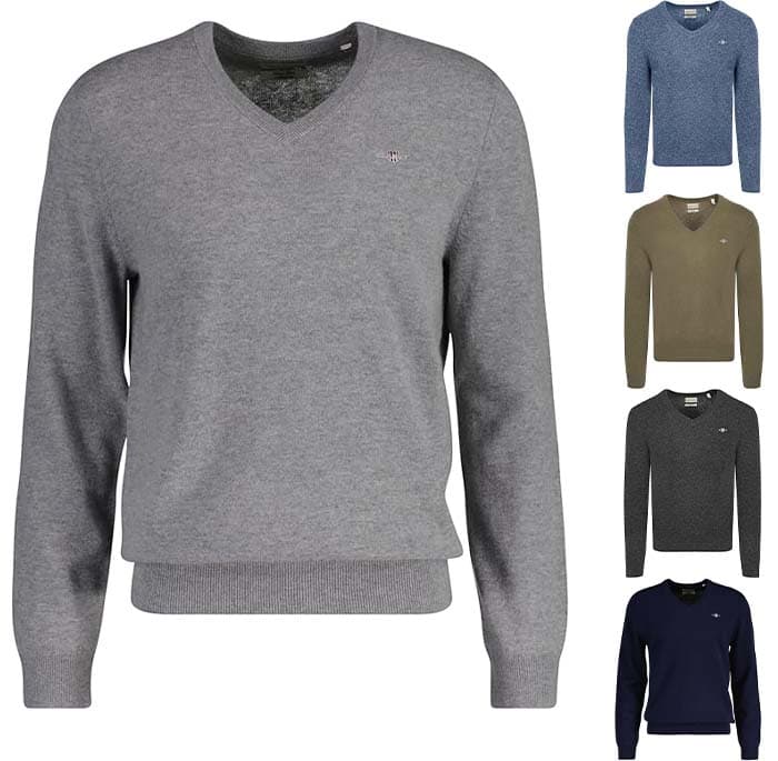GANT Camisola fina de lã de cordeiro com decote em V Suter Pulver para homem