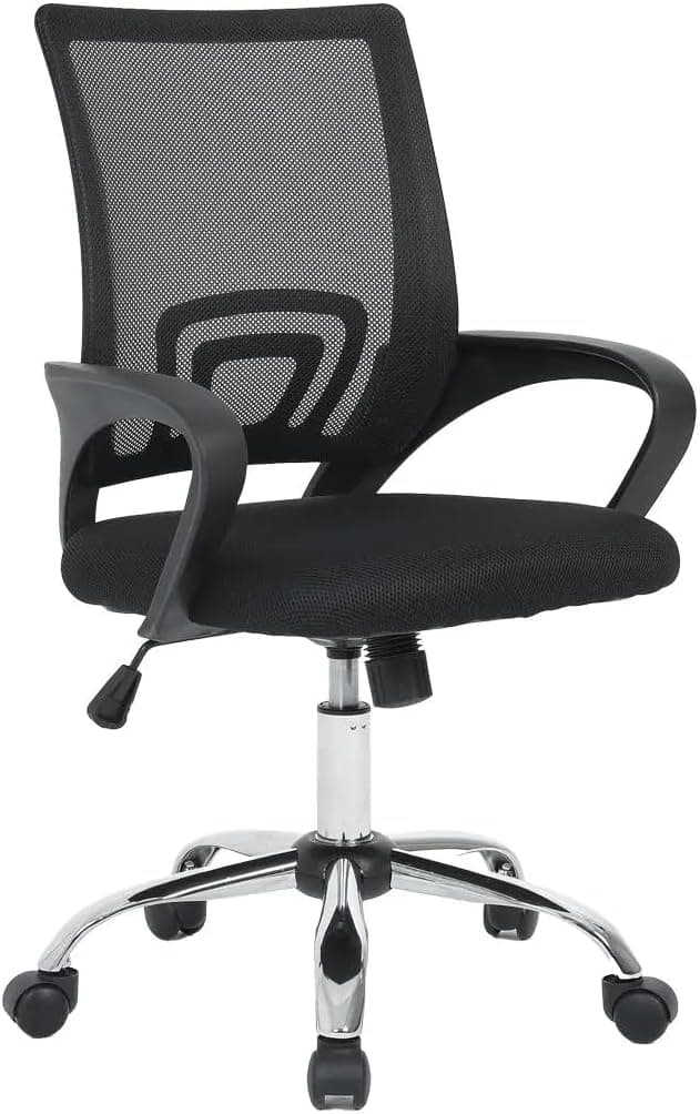 SHIITO | Cadeira de escritório ergonómica com rodas de nylon com malha respirável em preto, 96 x 48 x 59 cm