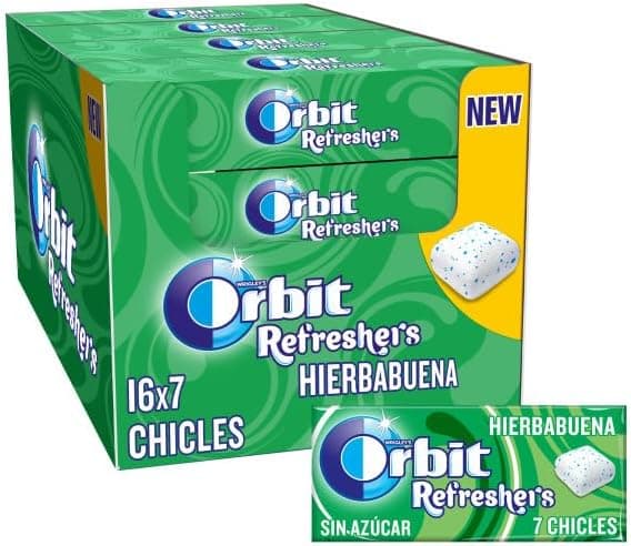 Orbit Refreshers, chicletes sem açúcar sabor erva que proporciona frescura imediata, em formato drageia em formato de drageia em embalagem de bolso (16 x 7 pastilhas)