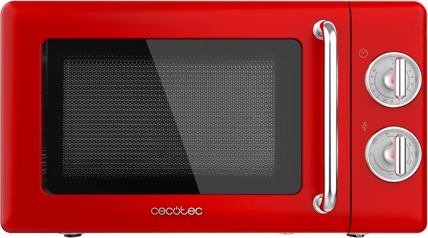 Cecotec Proclean 3110 Retro Red | Micro-ondas com grill de 20 L, 700 W, função descongelação e design vintage em vermelho