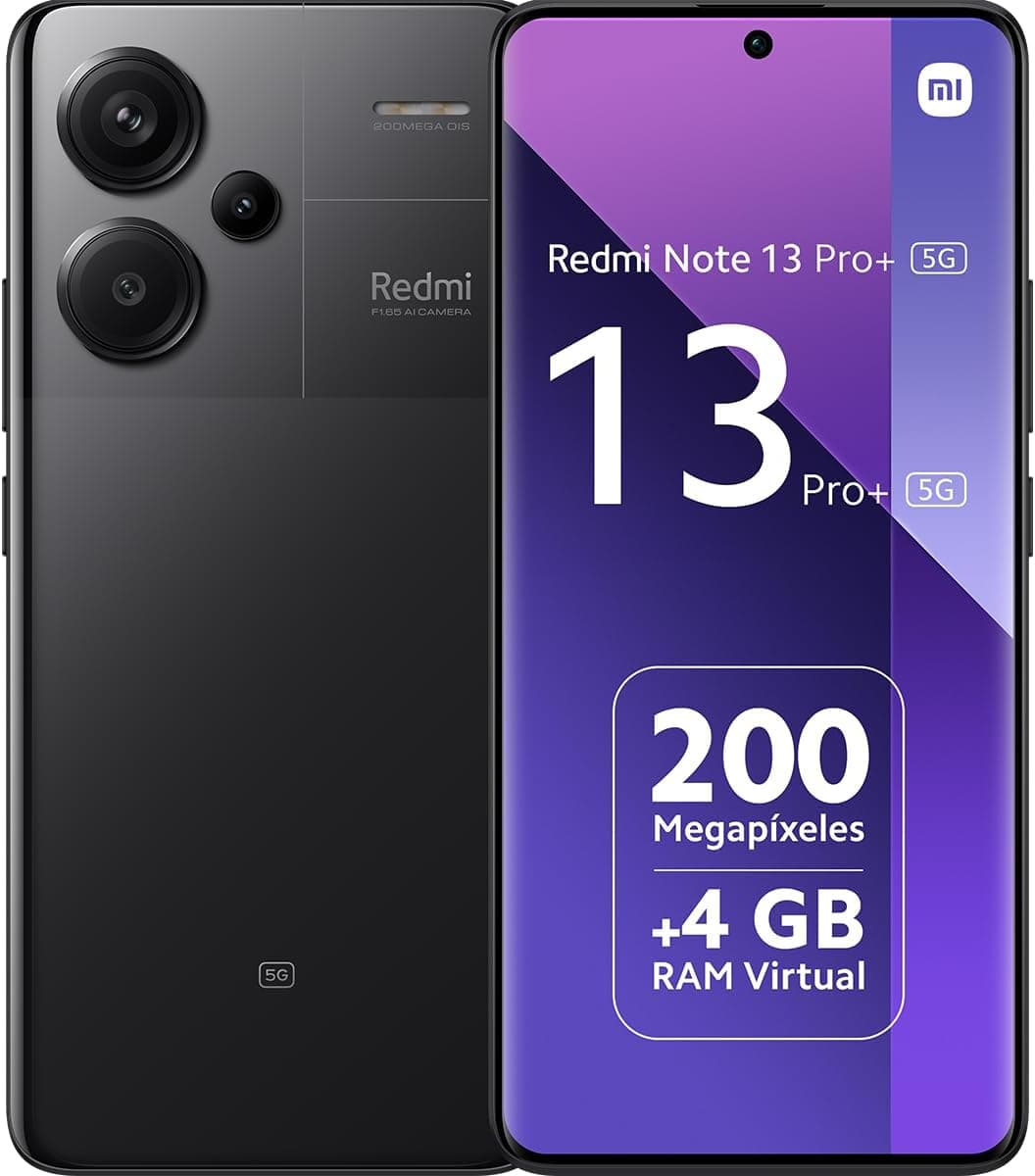 Xiaomi Redmi Note 13 Pro+ 5G Smartphone de 8 + 256 GB, ecrã de 6,67" AMOLED 1,5 K 120 Hz, MediaTek Dimensity 7200 Ultra, câmara tripla de até 200 MP, Hypercharge 120 W, preto