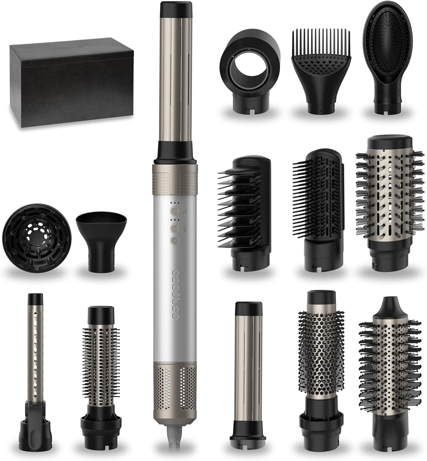 Cecotec Escovas de ar quente Bamba Cermiccare 14 In1 Airglam Aluminum. 1400W, 14Em1: Moldagem, encaracolado, pente, seca e elimina o efeito frizz. 3 velocidades, 3 temperaturas, cerâmica e queratina
