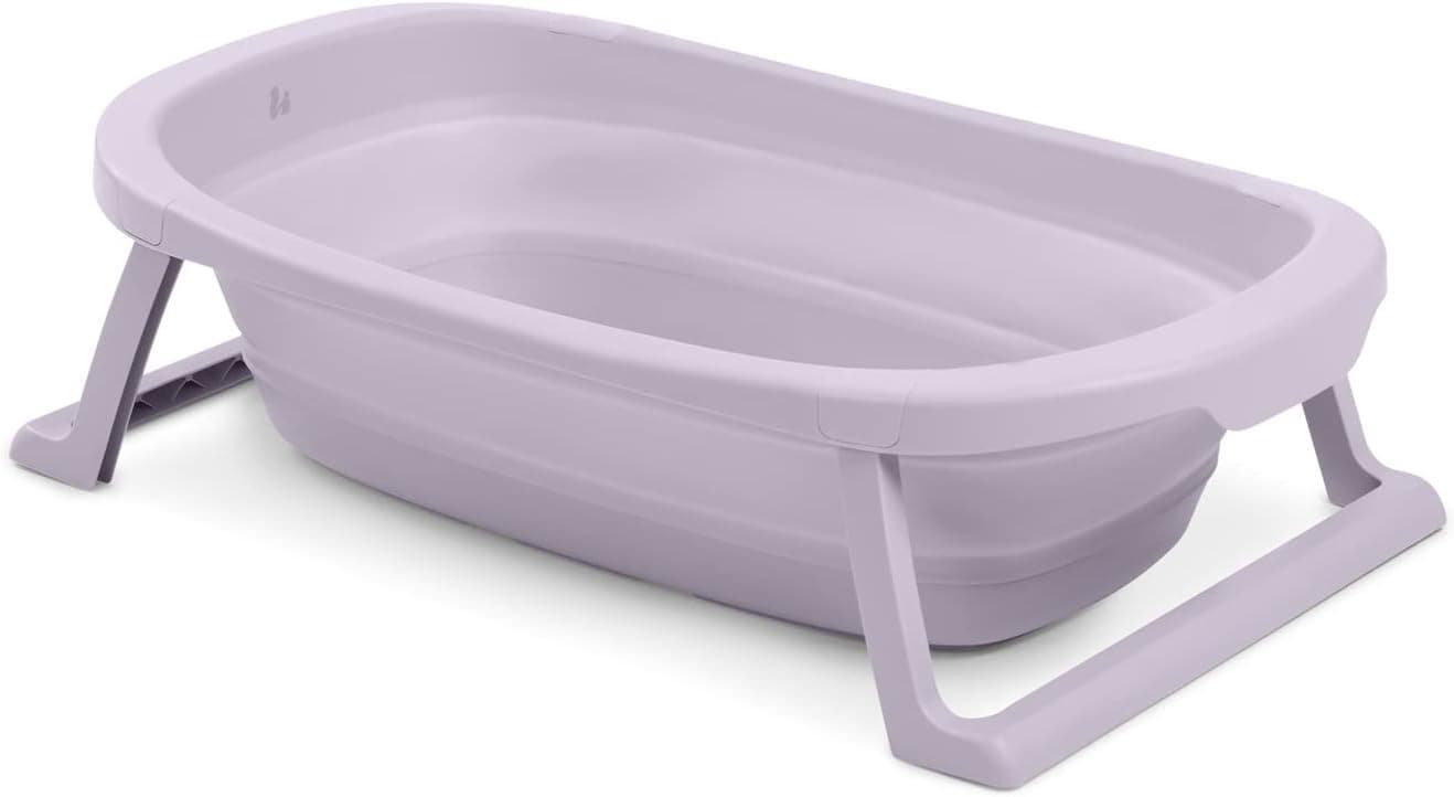hauck Wash N Fold M, banheira dobrável para bebé, banheira portátil bebé para recém-nascidos até 16 kg, tampa térmica, banheira para bebé, 80 x 48 x 25 cm, lavanda