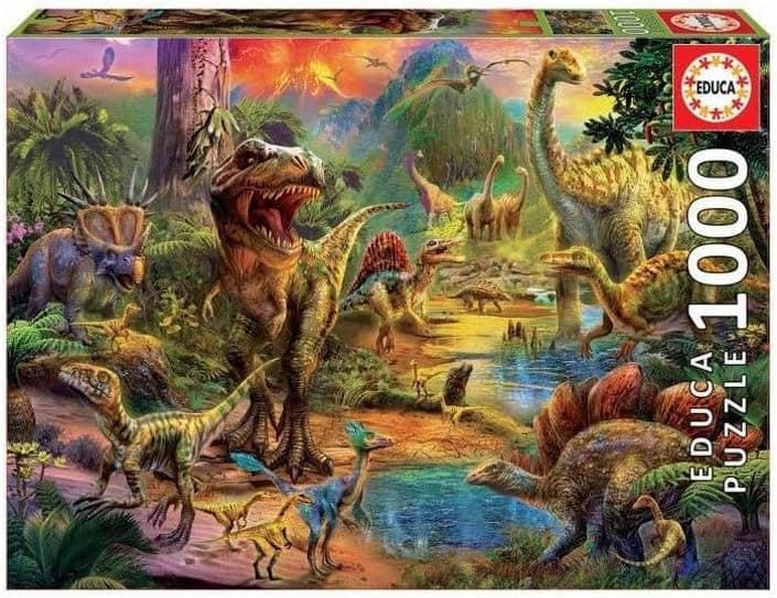 Educa - Terra de dinossauros puzzle 1000 peças. Puzzle de dinossauros para jovens e adultos a partir de 14 anos. Puzzle de 1000 peças inclui cola Fixpuzzle (17655)