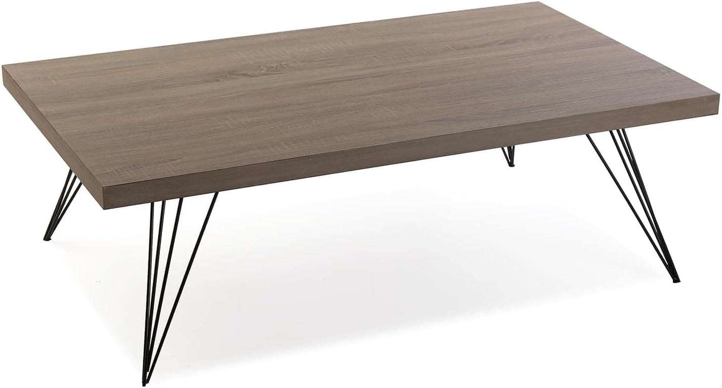 Versa Texas Mesa auxiliar de café, mesa de centro para a sala de estar, medidas (L x L x A) 38 x 120 x 70 cm, madeira e metal, cor castanho e preto