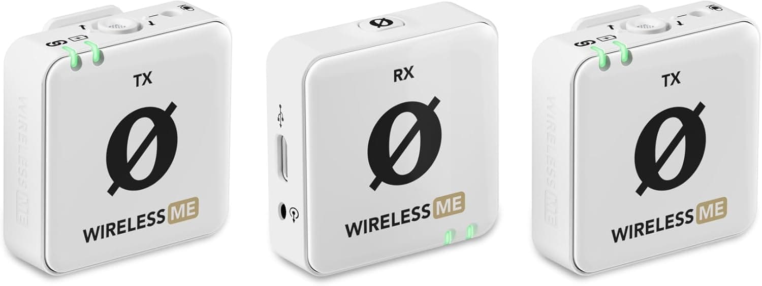 RØDE Wireless ME Dual Set Sistema compacto de microfone sem fios com tecnologia GainAssist, microfones incorporados e alcance de 100 m para cinema, entrevistas e criação de conteúdo (branco)
