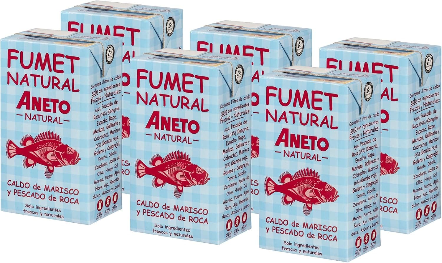 Aneto 100 % natural - Fumet de peixe e marisco - caixa de 6 unidades de 1 l