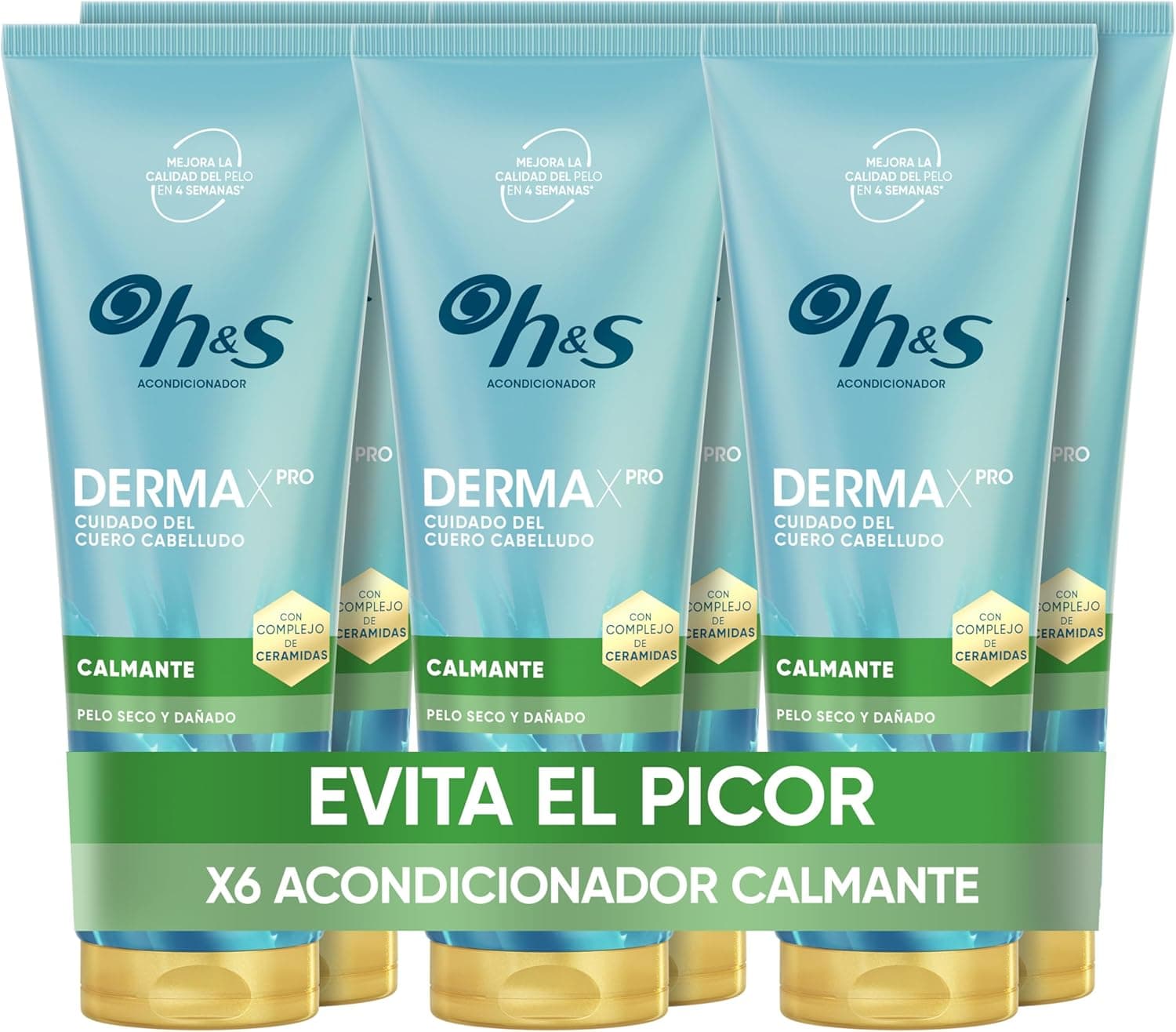 H&S DermaXPro Calmante. Condicionador leve, 6 x 220 ml, com extrato de aloé vera e complexo de cerâmica. Hidrata o cabelo, alivia o couro cabeludo seco e com comichão e protege da caspa
