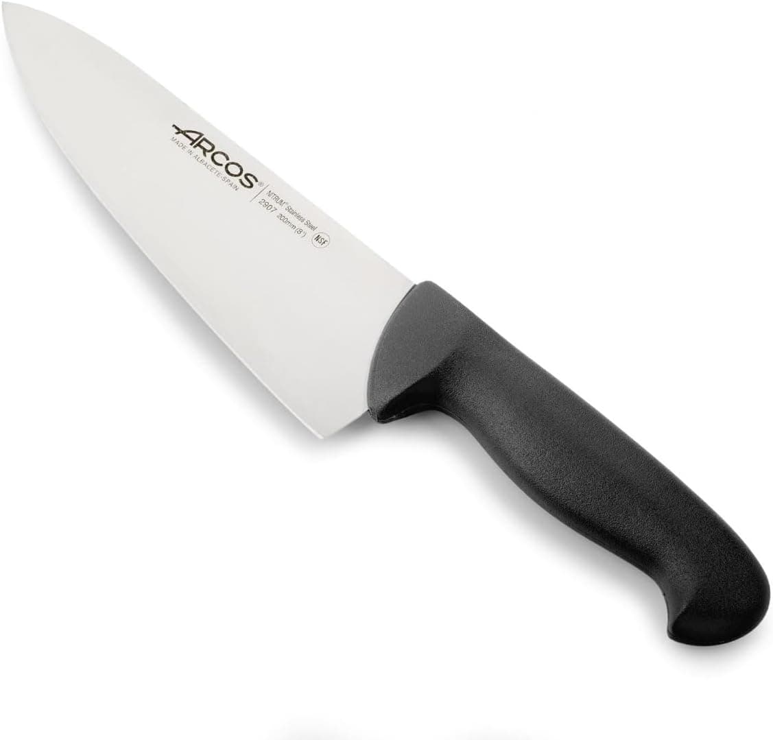 Arcos Faca Chef com lâmina de aço inoxidável Nitrum 200 mm. Faca de cozinha profissional multiuso. Punho ergonómico polipropileno. Série 2900. cor preta