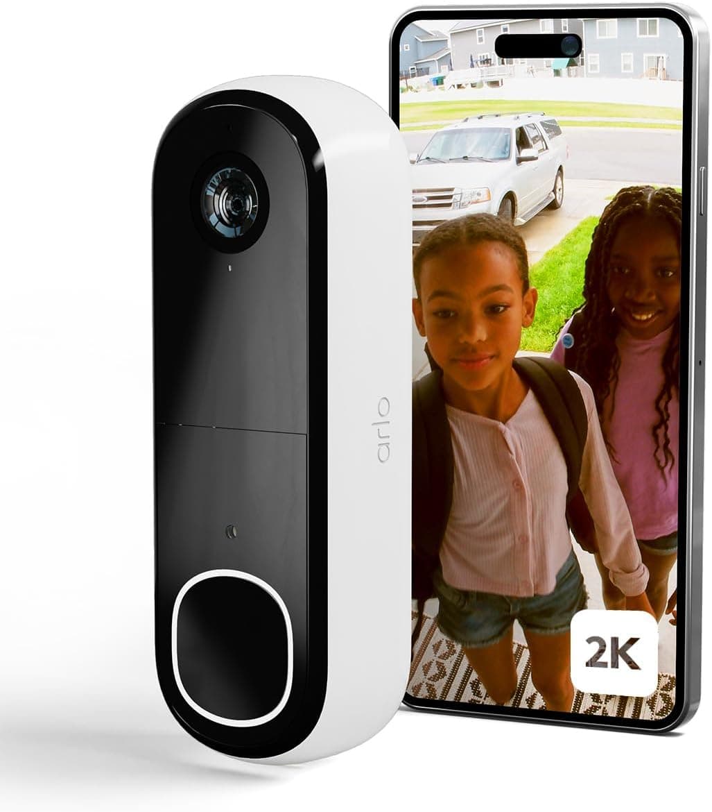 Arlo Essential 2 K Video-porteiro WiFi, campainha sem fios exterior impermeável, campainha de casa, detector de movimento, visão noturna, áudio bidirecional, teste de arco seguro incluído