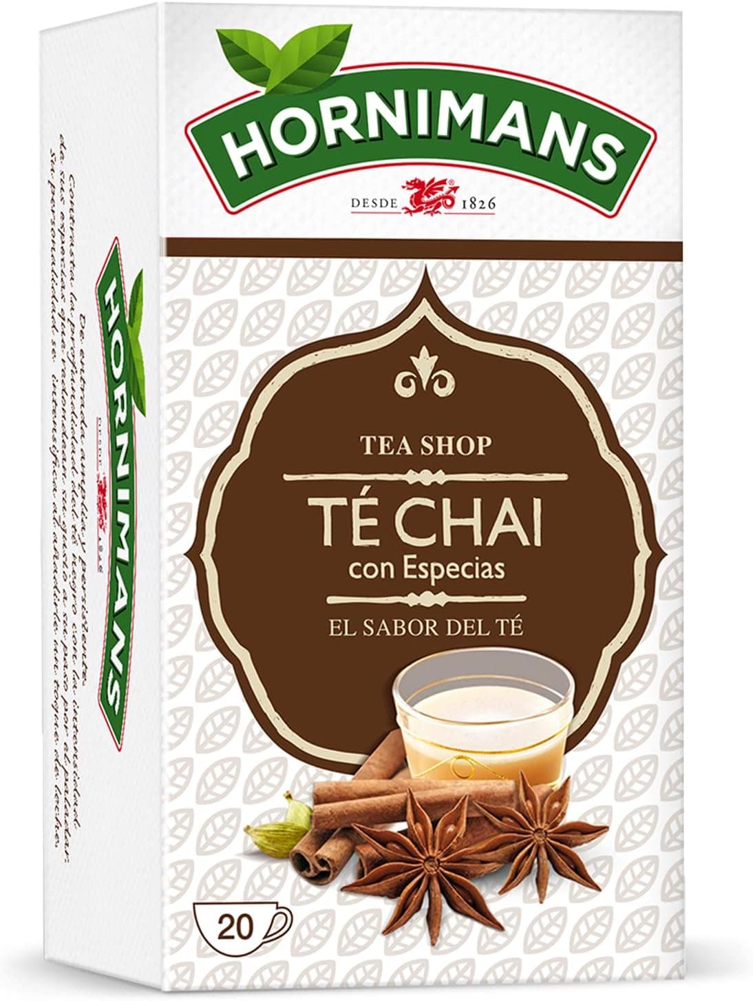 Hornimans Chá Chai com especiarias ingredientes 100% naturais | 20 saquinhos | com teína