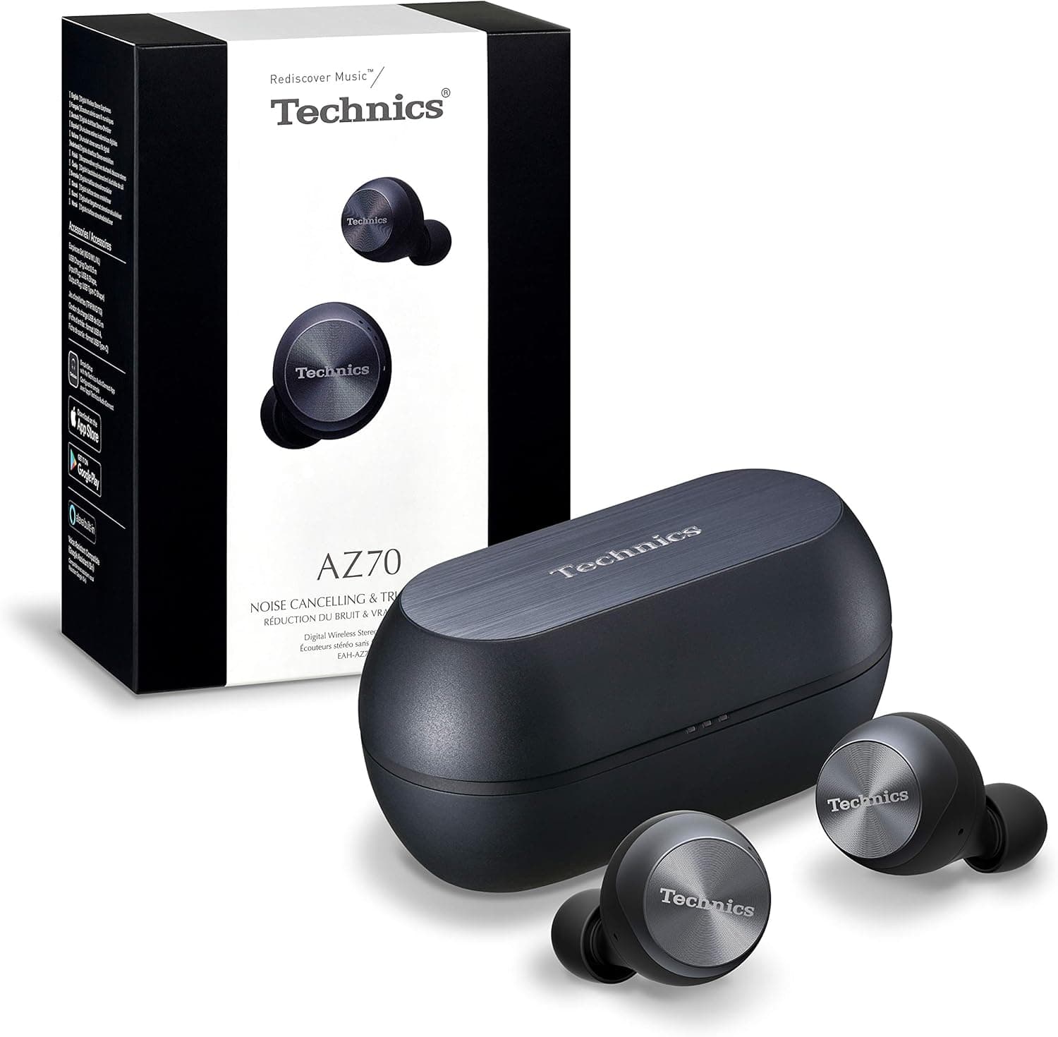 Technics EAH-AZ70WE-K - Auriculares True Wireless Noise-Cancelling controlo tátil (Bluetooth independente, estojo de carregamento, resistente ao suor e água, bateria longa duração, assistentes de voz)