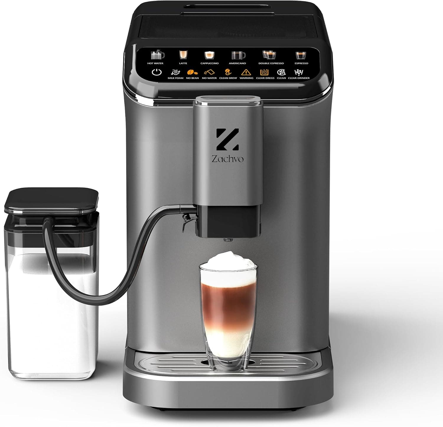 ‎ZACHVO | Máquina automática para café com sistema de leite, 20 bares, 7 bebidas, 15 níveis de moer, depósito de água de 1,5 l, limpeza automática, ecrã tátil