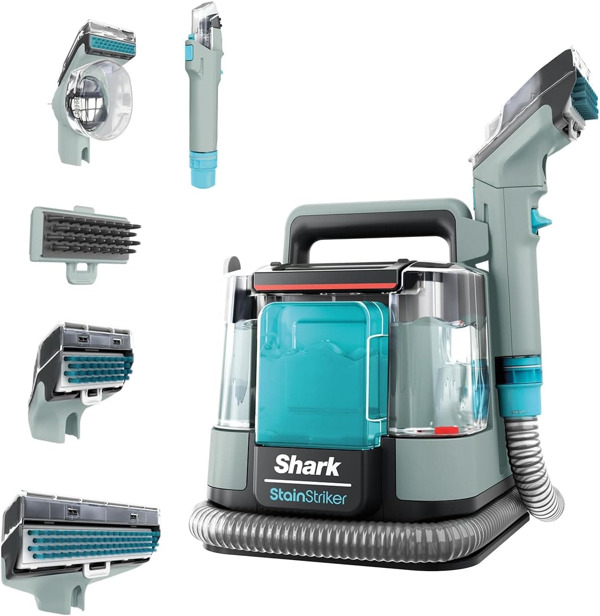 Shark StainStriker Limpador de manchas com 5 acessórios, mini escova para pelo de animais de estimação, estreito, tubo de limpeza, 2 soluções de limpeza incluídas, 450 W, leve, cinzento, PX200