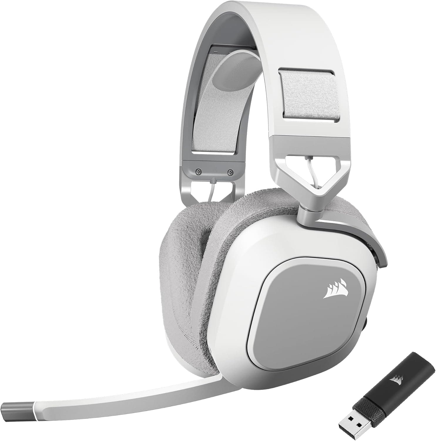 Corsair HS80 MAX Wireless Auriculares para jogos multiplataforma com Bluetooth, Dolby Atmos, microfone de qualidade Broadcast, compatível com iCUE, Mac, PS5, PS4, Switch, telemóvel - branco