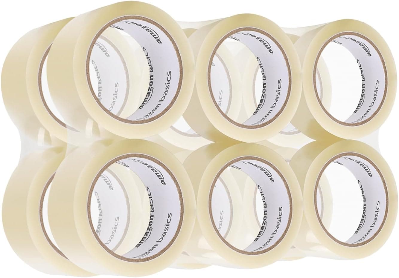 Amazon Basics Fita de embalagem, conjunto de 12 rolos, 0,07 mm de espessura, 50 mm x 55 m, transparente, ideal para embalar