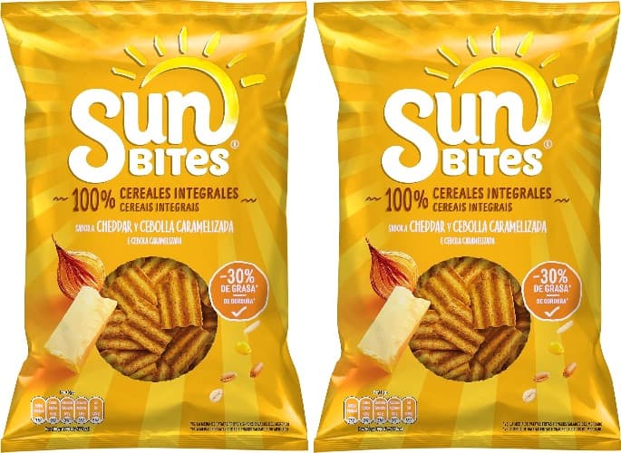 Sunbites Multicereal Wavy | Snack de milho com sabor a cheddar e cebola caramelizada, 95 g