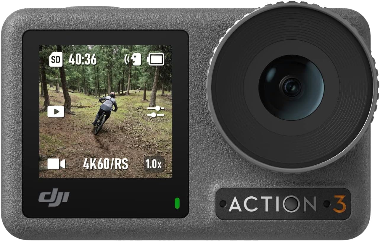 Pack padrão Osmo Action 3 - câmara de ação 4K, FOV superamplo, HorizonSteady, resistente ao frio, grande autonomia, suporte vertical de libertação rápida, submersível a 16 m, dois ecrãs táteis