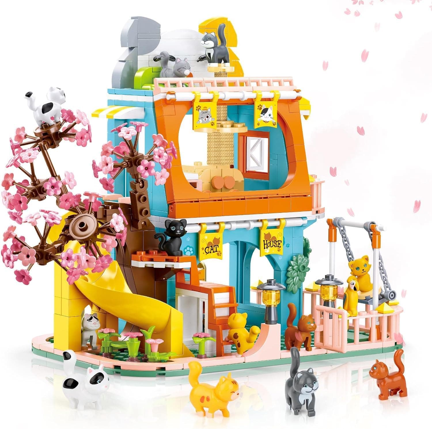 QLT - Blocos de construção para casa de gatos, compatível com LEGO Friends, MOC Creative STEM Friends casa blocos de construção conjunto de blocos de construção