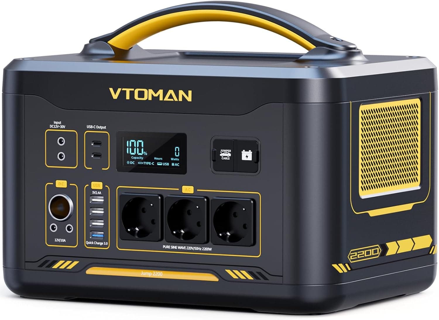 VTOMAN Jump 2200 Estación de Energía Portátil - 2200W/1548Wh Generador Solar LiFePO4 Batería, 3 Salidas CC Ajustar de 12V/10A, Capacidad Ampliable a 3096Wh para Acampadas y Emergencias