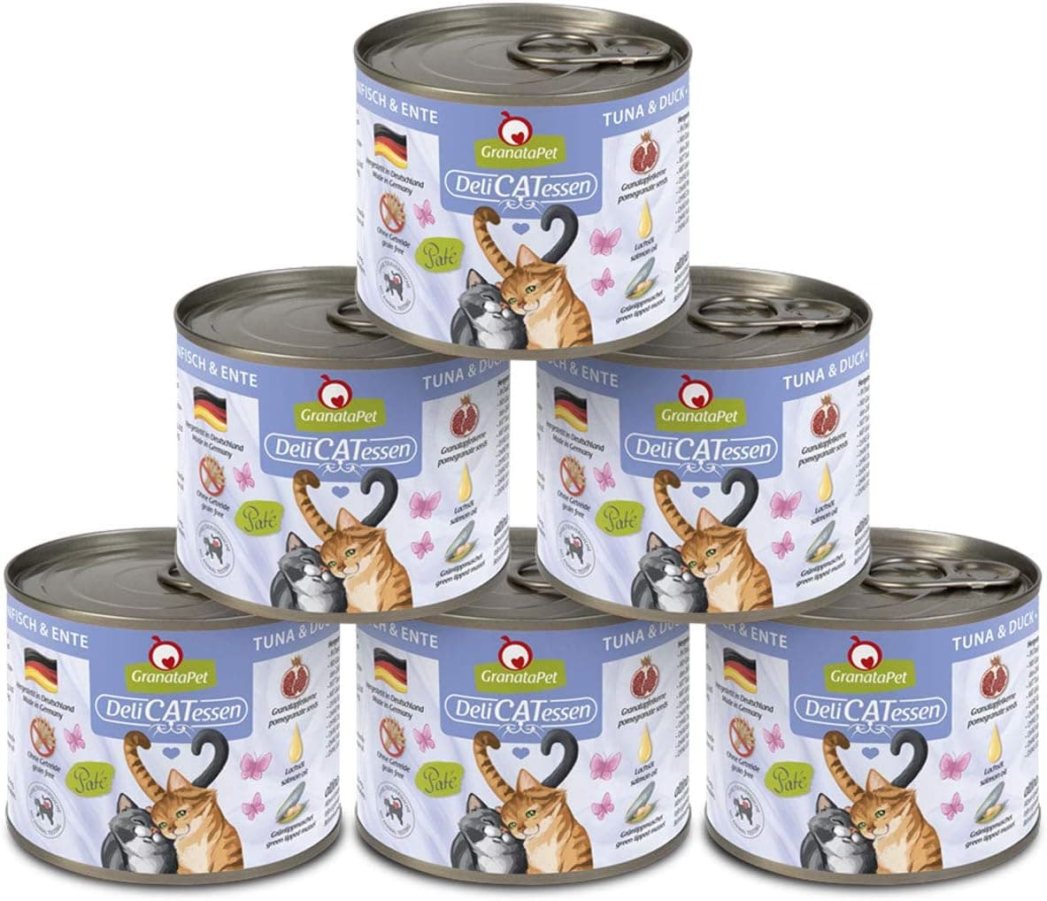 GranataPet Delicatessen Atum e pato comida húmida para gatos comida para gatos comida para gatos comida para gourmets, alimentos sem cereais e sem adição de açúcares, 6 x 200 g