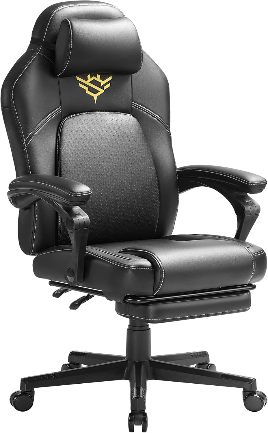 SONGMICS HOME Cadeira de jogos, cadeira Racing ergonómica para computador com apoio para os pés, com apoios de cabeça, couro sintético, altura ajustável, tinta preta OBG072B01
