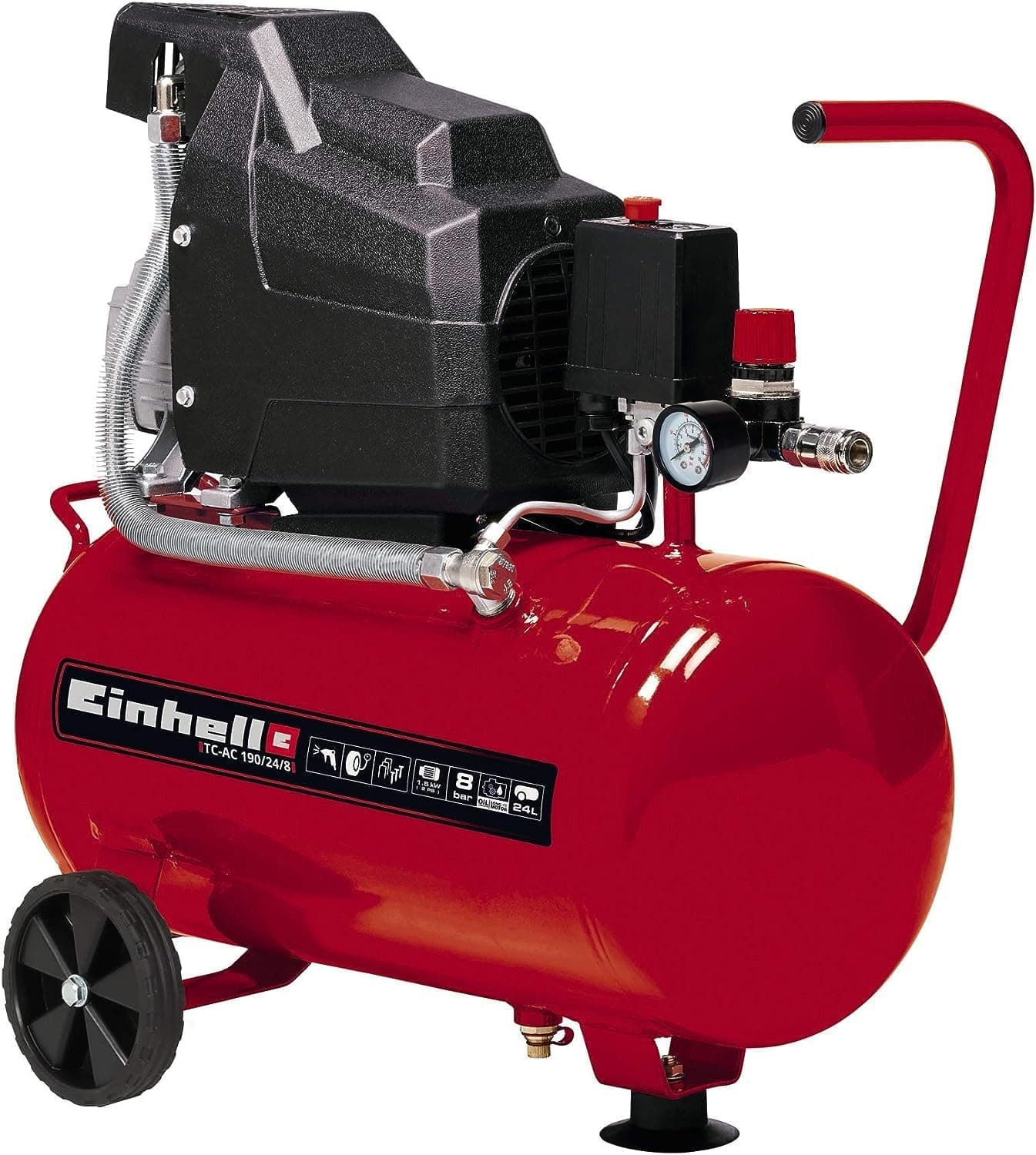 Einhell TC-AC 190/24 - Compressor, depósito de 24 l, 2850 rpm, 8 bar, 1500 W, 220 V, cor vermelha e preta (ref. 4007325)