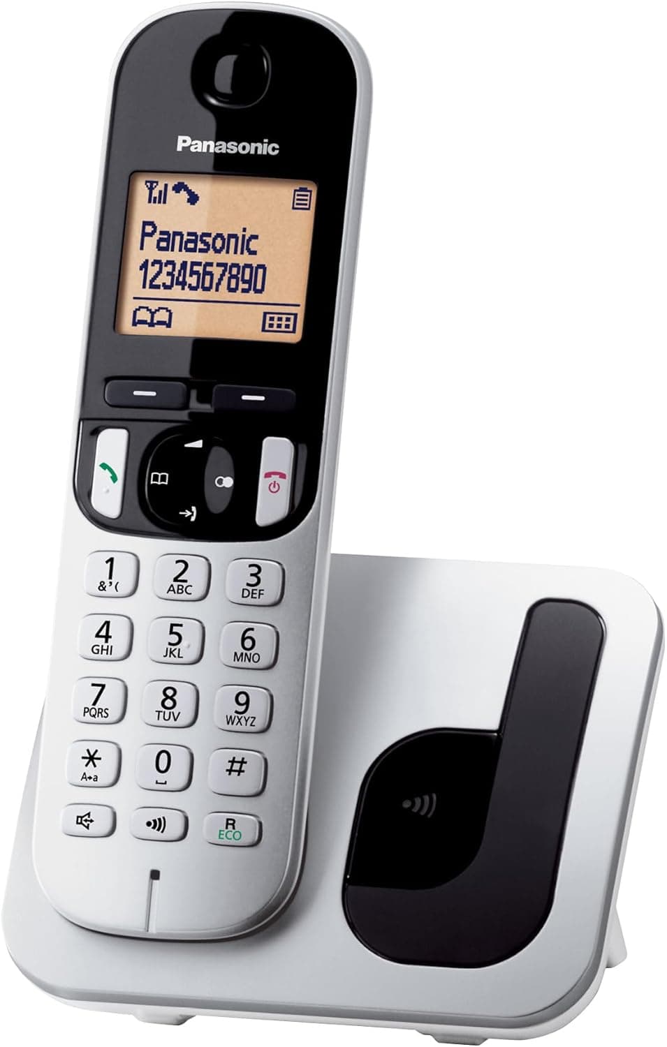 Panasonic KX-TGC210SPS Telefone sem fios digital, unidade base e 1 auriculares, identificador e bloqueio de chamadas, altifalante mãos livres, modo ecológico, relógio despertador, ecrã LCD, prateado