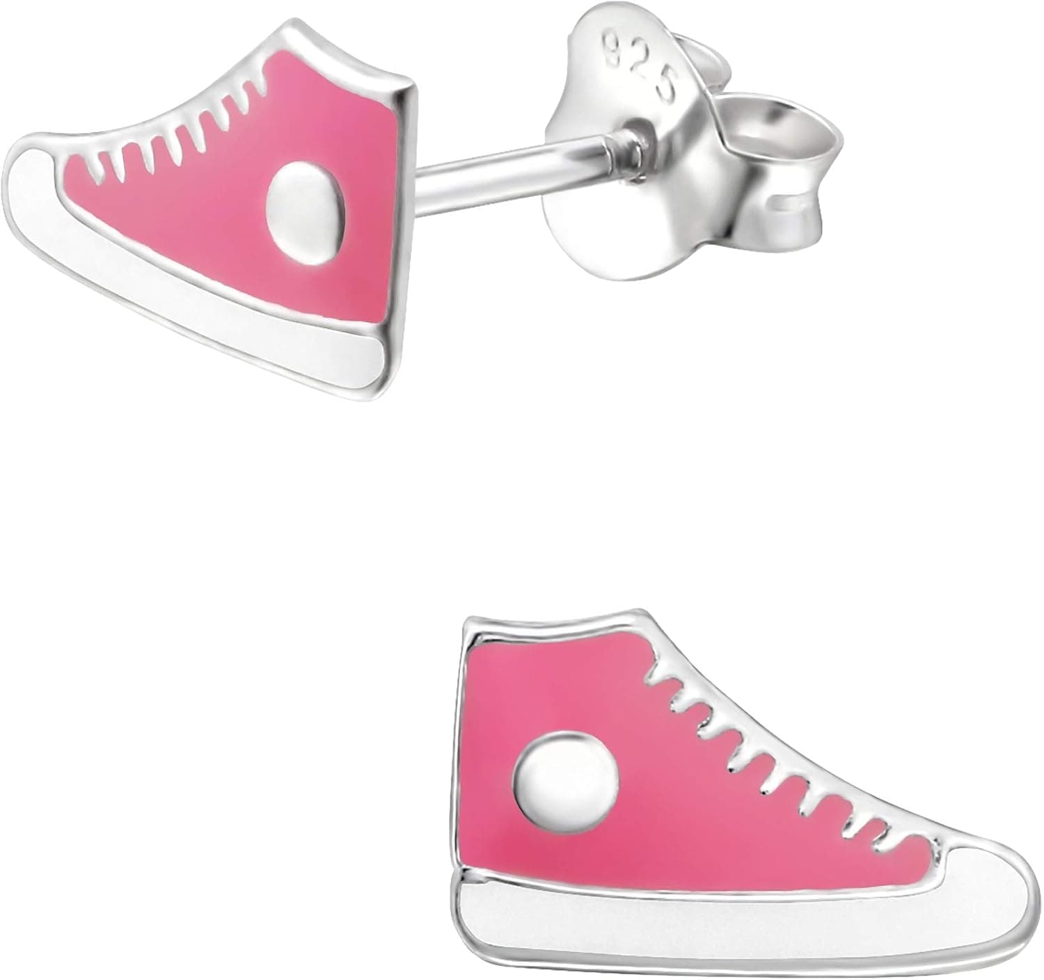 JAYARE brincos para menina ténis sneaker 6 x 10 mm esmalte prata de lei 925 branco rosa com caixa crianças, sem pedra