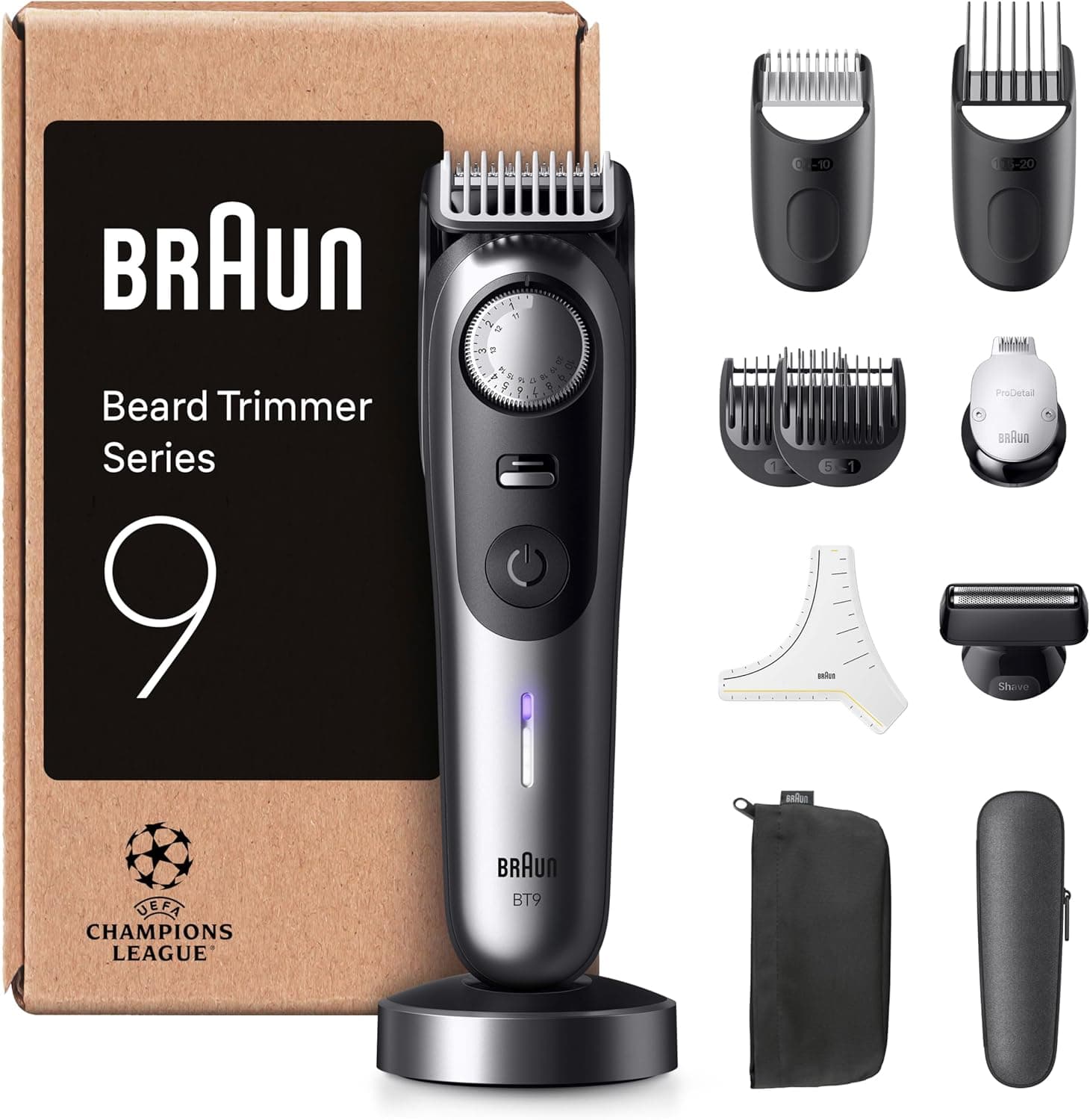 Braun Beard Trimmer Series 9 BT9545 | Aparador de barba com 11 acessórios e 52 ajustes de comprimento