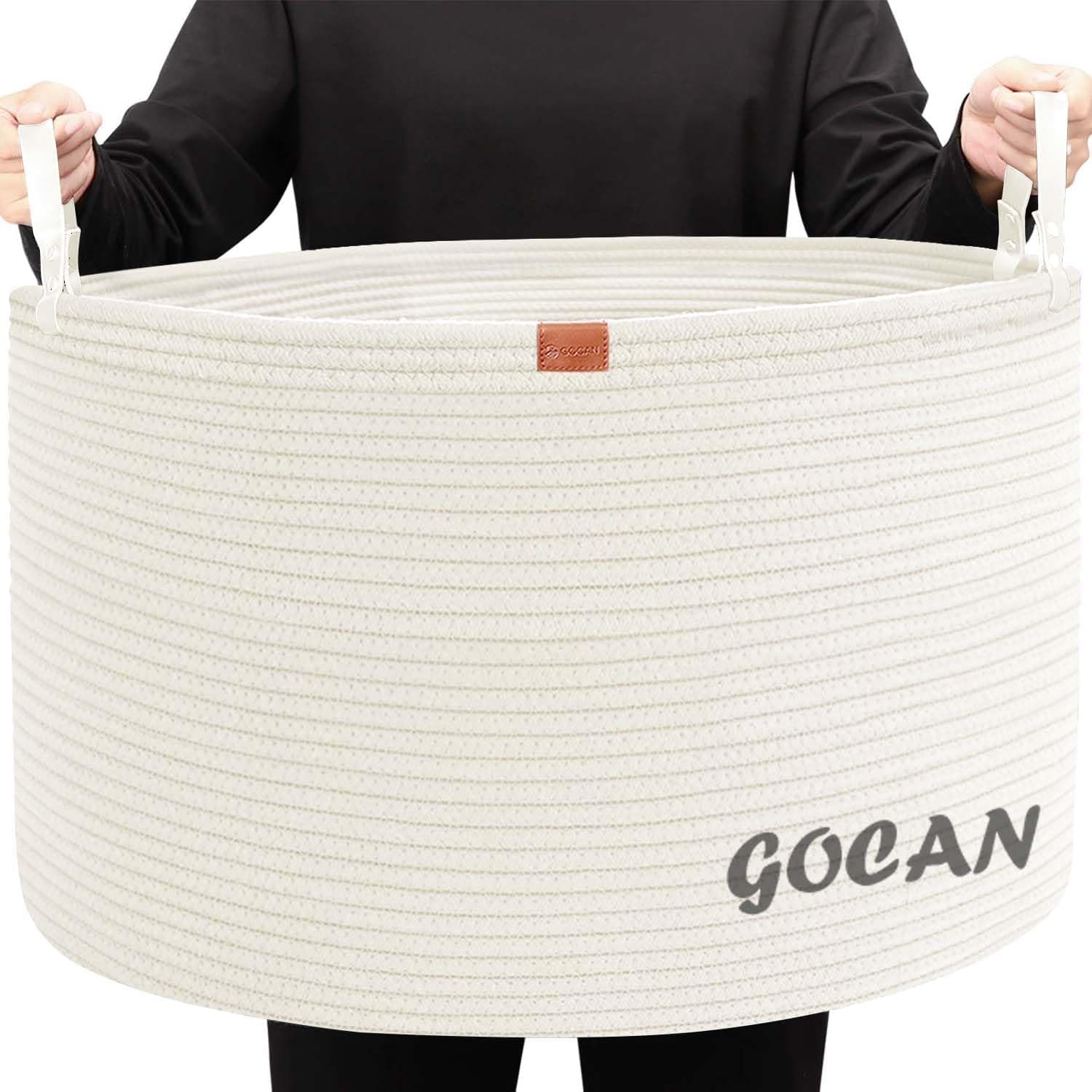 GOCAN Classic | Cesto grande em algodão para roupa, mantas e brinquedos, 55 x 35 cm