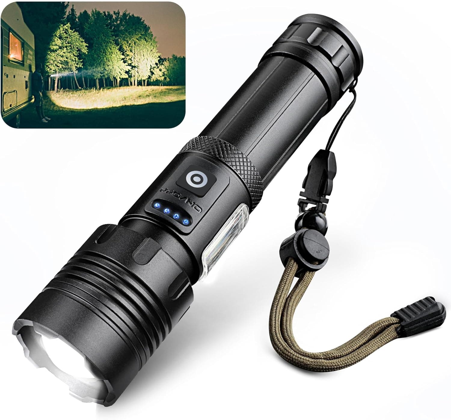 AiQInu Lanterna LED recarregável 10000 lúmenes, lanterna super potente, USB-C lanternas táticas recarregáveis, 7 modos de luz, zoomable, IPX4 impermeável para acampamento, no exterior 