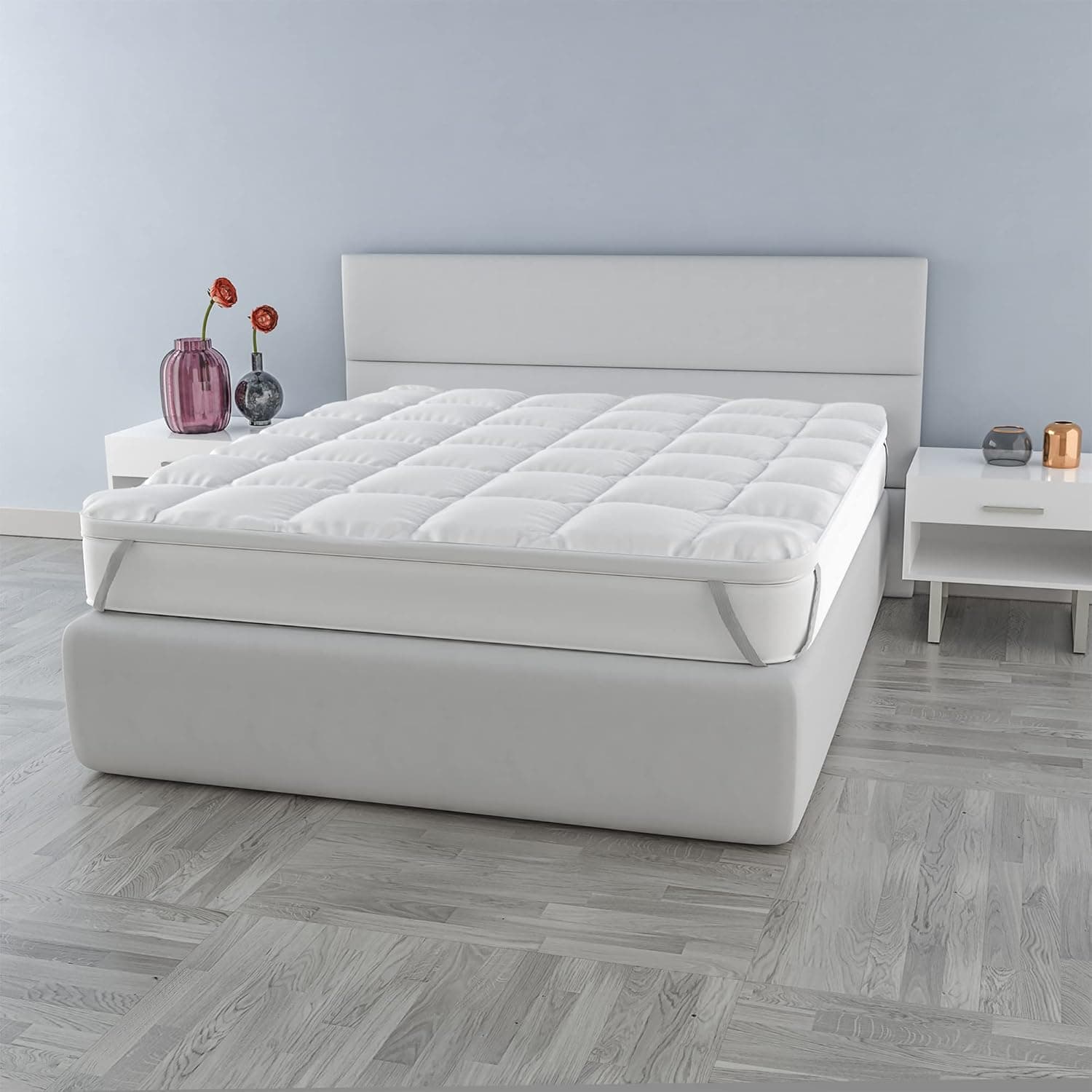Topper "Plus" acolchoado com elástico, branco, 160 x 195 cm
