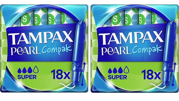 Tampax manga de carga de pérola Compak super tampões 18 unidades x 2