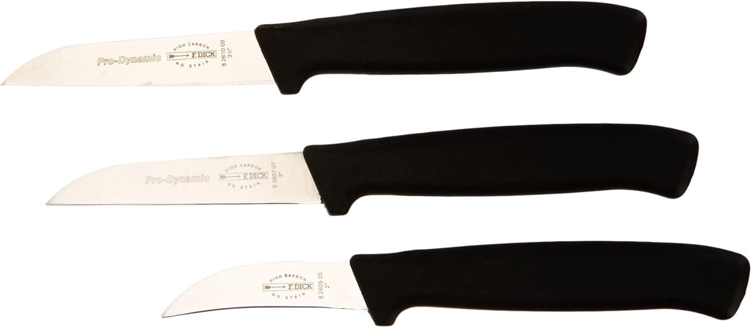 Dick F ProDynamic 85700042 Conjunto de facas de cozinha, 3 peças, 1 faca de cozinha com ou sem fio ondulado e 1 faca descascada)